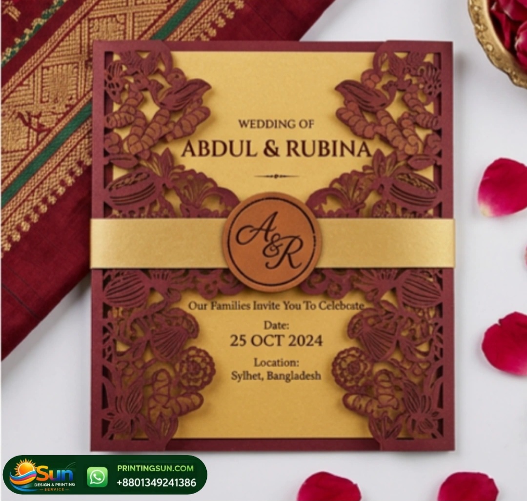 লেজার কাট বিয়ের কার্ড কাস্টম ডিজাইন - Premium Laser Cut Wedding Card Bangladesh