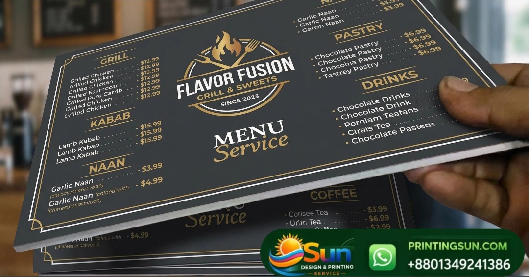Food Menu Card - ফুড মেনু কার্ড প্রিন্ট ঢাকা বাংলাদেশ